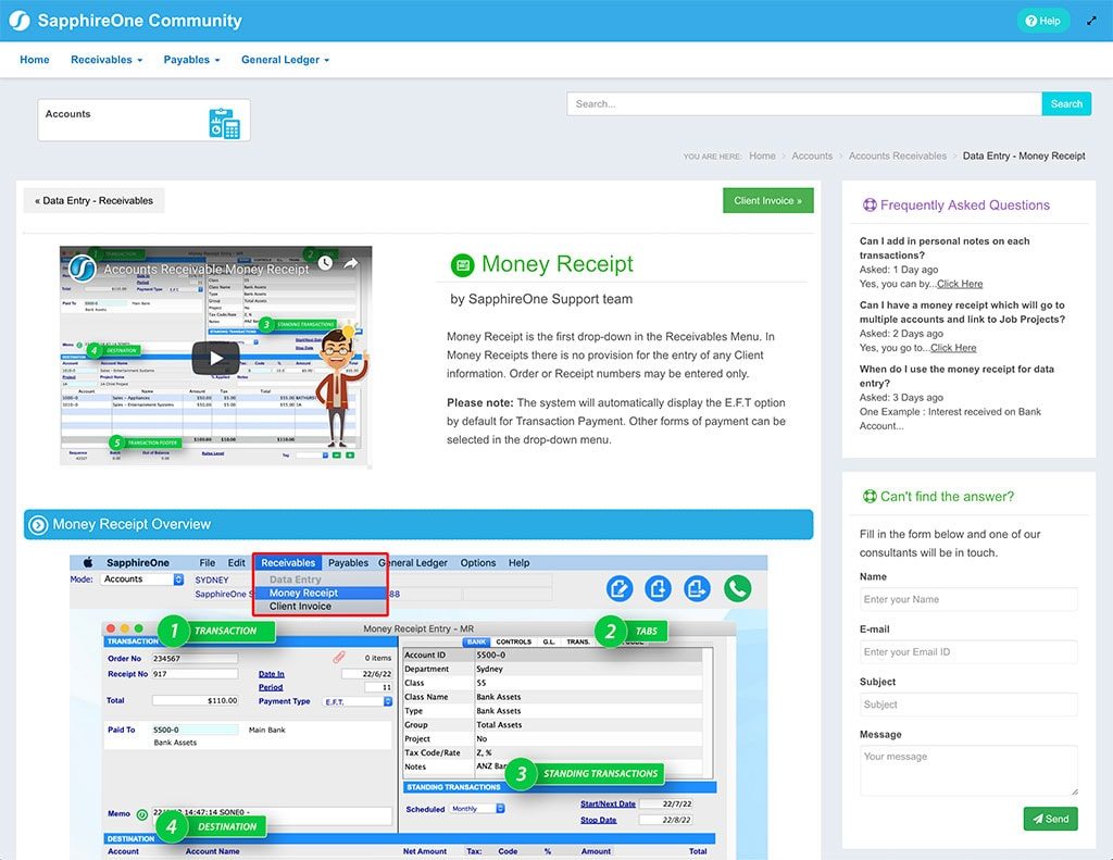 Accounts Receivable Money Receipt in SapphireOne Community