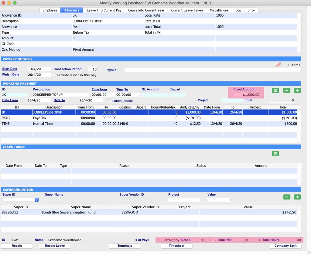 JobKeeper setup for person gets $500 per fortnight 