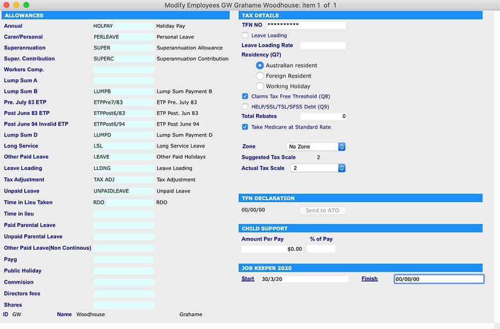 Create new Allowance record for JobKeeper
