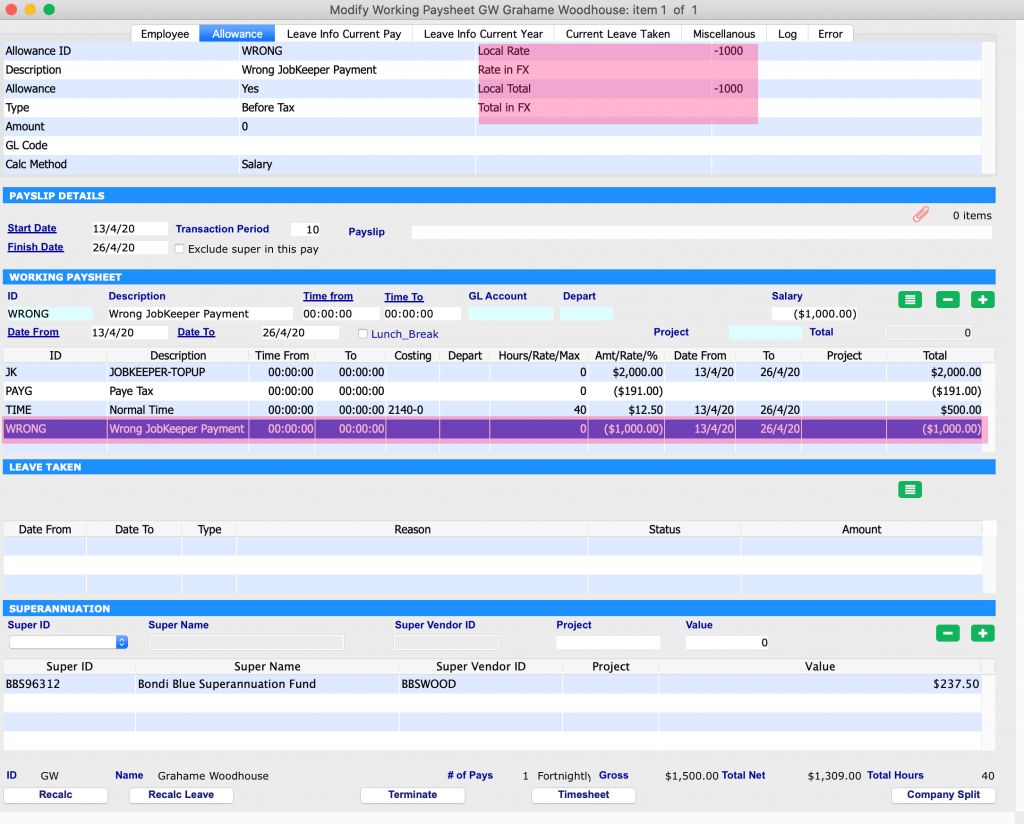 JobKeeper Payment method 2 for adjusting wrong JobKeeper payment