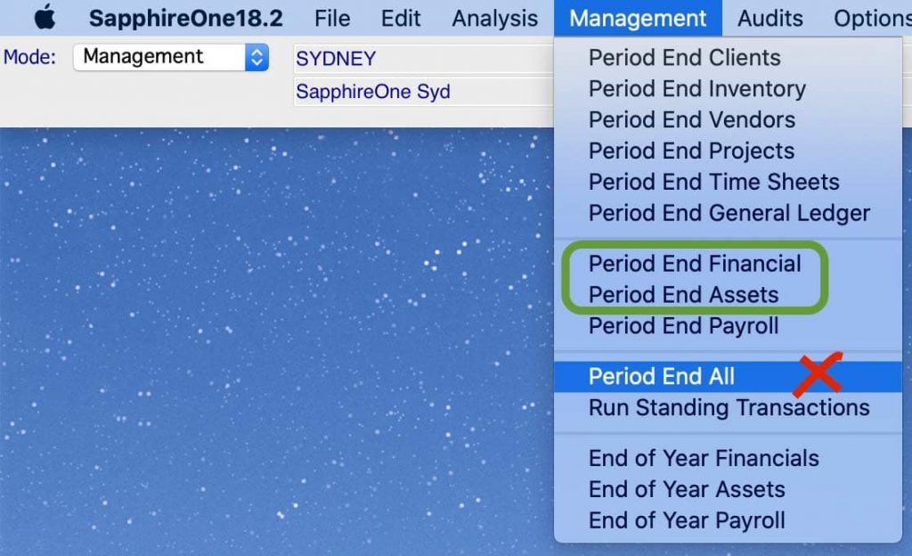 Run month end within the SapphireOne Application