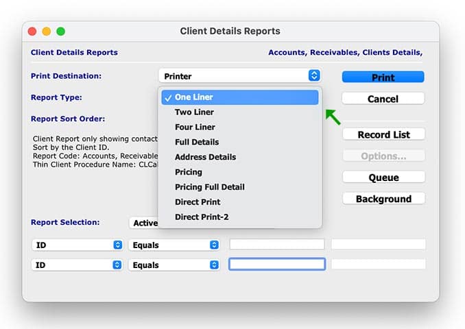 How to select the client details Report