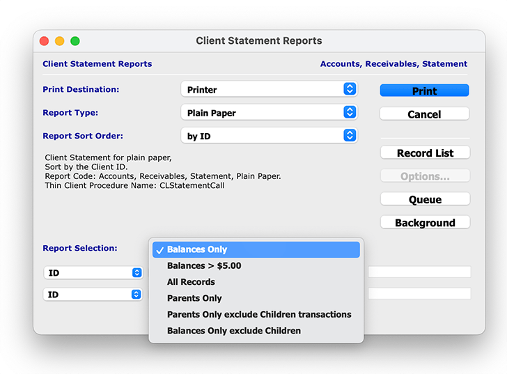 The ‘Report Selection’ drop-down menu also allows you to select which clients Statement Report data you would like to report on, allowing you to get more granular and specific with your reporting capabilities.