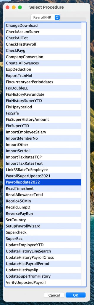 Menu-Utilities-Utilities-Sapphire Functions-Payroll Update 2022