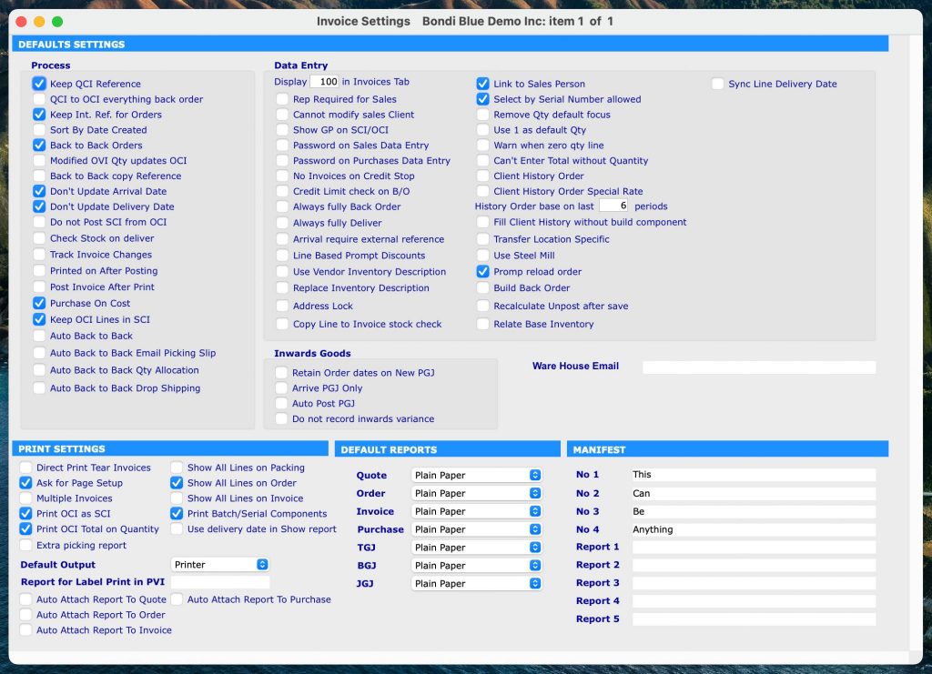 Utilities-Controls-MasterDefaults-Invoices-AdvancedPrint-DefaultReports